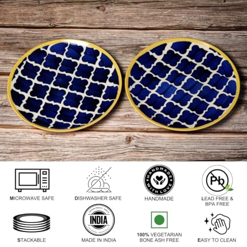 Image of Extra Strong Quarter Serving Ceramic 8.07 Inch Plates, Moroccan Decorative Dinnerware for Snacks, Dessert, Noodles, Small Meals, Salad & Gifting (Navy Blue, Set of 2)