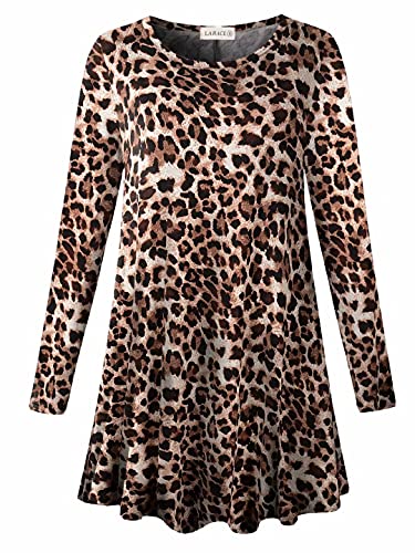 Larace 8053 A-LEOPARD08 3X Plus Size Leopard Print Tops Long Sleeve Shirt For Women Animal Loose Blouses cover