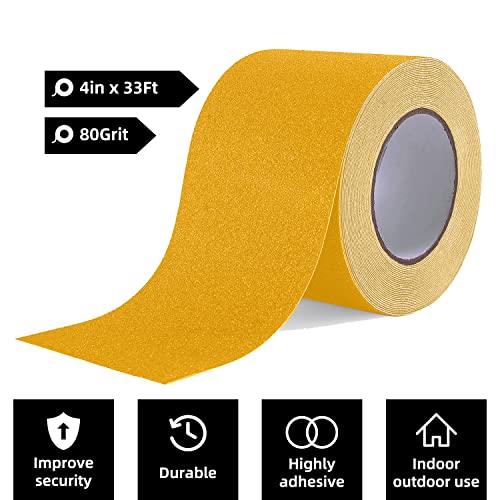 Image of Reniteco Anti Slip Tape - 4 inch x 33Ft, Yellow Heavy Duty Grip Tape - High Adhesion & Waterproof, No Residue Removal for Outdoor Stairs, Tile, Shower, Bathtub - Extra Grip Safety Tape