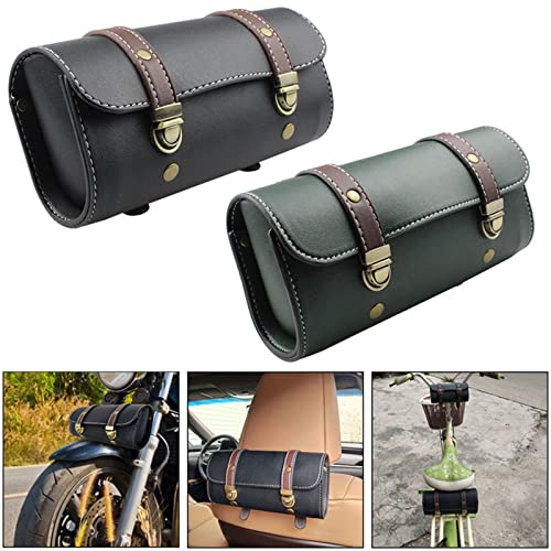 Bolsa de manillar para motocicleta Saddlebag, bolsa de horquilla de motocicleta de cuero PU hecha a mano, bolsa enrollable con correas para almacenamiento de herramientas miniatura 2
