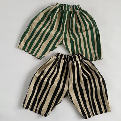 Ashmyova Boy's Cotton Stripe Shorts Summer Elastic Waist Casual Capri Pants for Boys with Pockets 2Pcs4