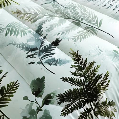 Image of AILONEN Queen Size Comforter Set, Nature Botanical Leaf Green Bedding with 2 Pillowcases, 3-Piece Soft Microfiber