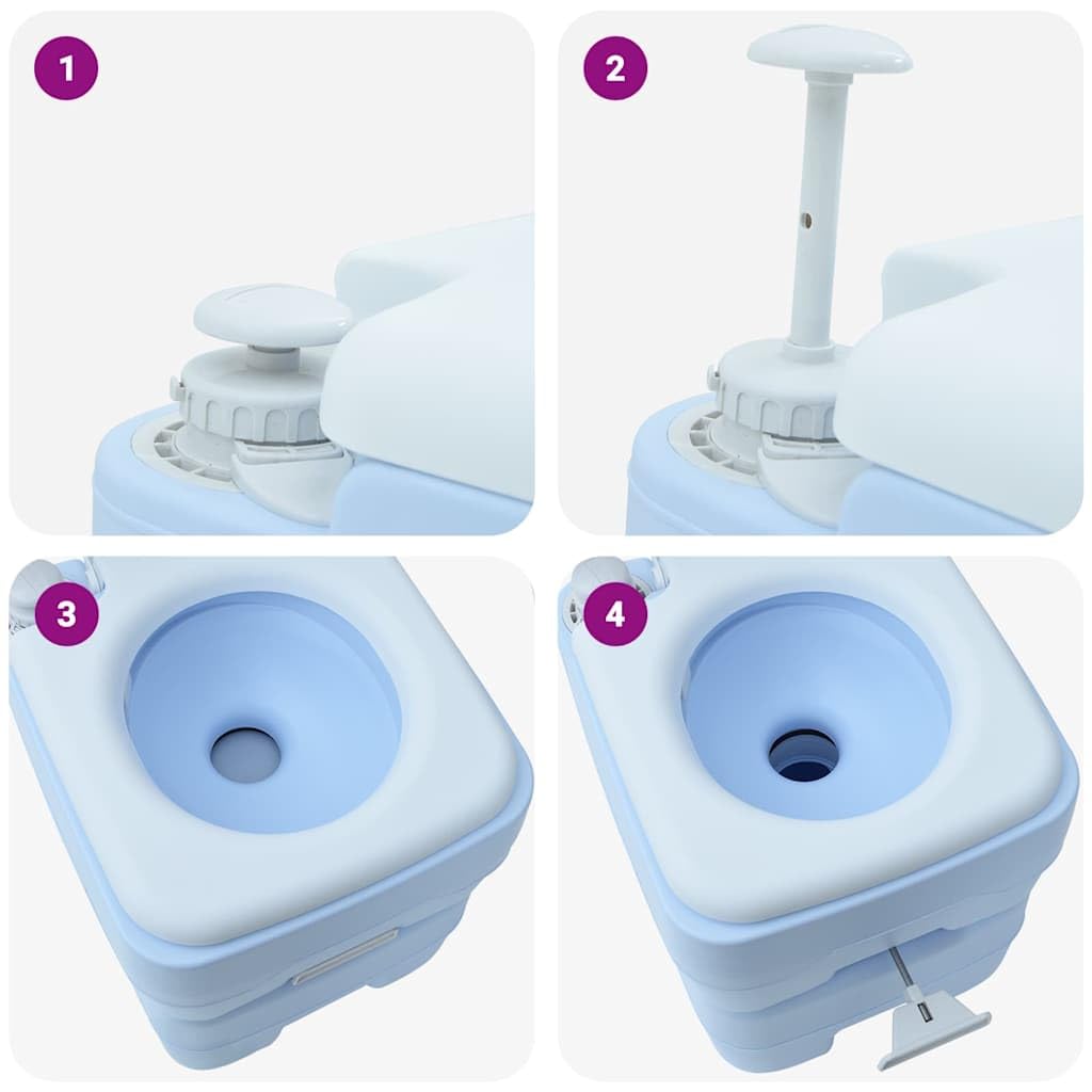 WC da campeggio grigio bianco in polietilene, 41,5 x 36,5 x 37 cm, portatile e compatto, con ugello di risciacquo tipo T, per campeggio, escursionismo, viaggi, mobile e inodore