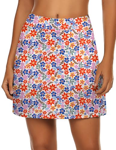 Ekouaer Pickleball Skirt for Women High Waisted Tennis Skort Fashion Workout Golf Skirts 2026 A line Athletic Skirt with Shorts, Red Blue Floral XL