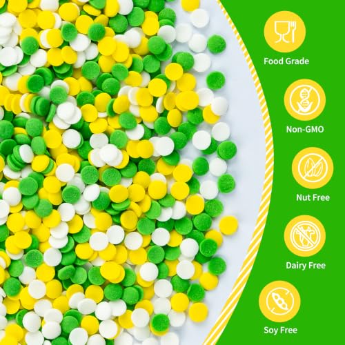 Image of Edible Confetti Sprinkles,Green Yellow White Round Sprinkle for Cake Decoration,130g Baking Candy Dot,Circle Sprinkles for Baby Shower,Gender Reveal Fondant Cake,Cupcakes,Cookies Donut Desserts Decorating,Birthday Wedding Party Supplies