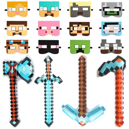 YEIUZPT Kindergeburtstag Mitgebsel,16 StückGeschenke für Kinder Set, Party Maske Set für Kinder, Aufblasbares Schwertspielzeug, Aufblasbare Spiel Schwerter,Kindergeburtstag Mitgebsel Geschenke