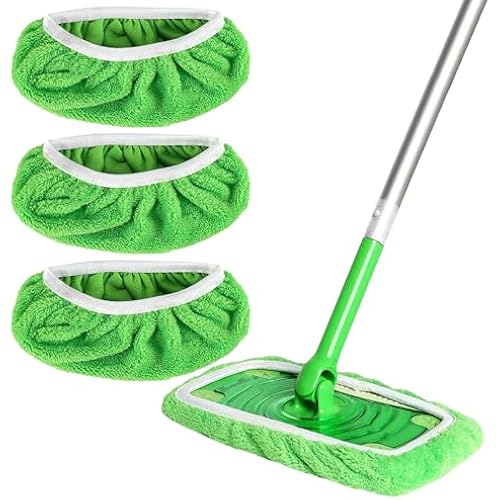 3 Pack Microfiber Mop Pads - Reusable Washable Refills for Wet & Dry Floor Cleaning Fits Most Standard Mops Green Household Cleaning Pads