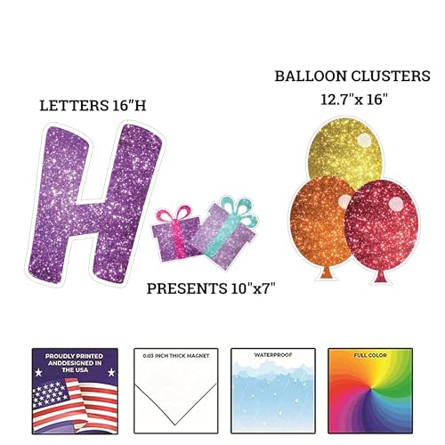 Imanes Jumbo Happy Birthday con Brillo Arcoíris 17 piezas miniatura 4