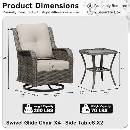 Image of 6 Piece Outdoor Wicker Patio Furniture Set, Outdoor Swivel Rocker Patio Chairs Set with Thickened Olefin Cushions, High Back and Deep Seating, Hand-Woven PE Rattan for Porch, Deck