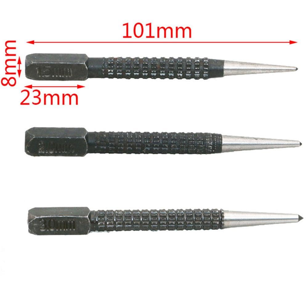Ankörner Satz, 3 Stück Positionierstanzer Durchtreiber und Körner Set für Löcher Bohren, Abtrennen, Abschlagen (1.5mm-3mm)
