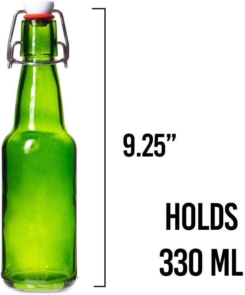 Cocktailor Glass Grolsch Beer Bottles (12-pack, 16.9 oz./500 mL) Airtight Seal with Swing Top/Flip Top Stoppers - Home Brewing Supplies, Fermenting of Alcohol, Kombucha Tea, Wine, Soda - Green