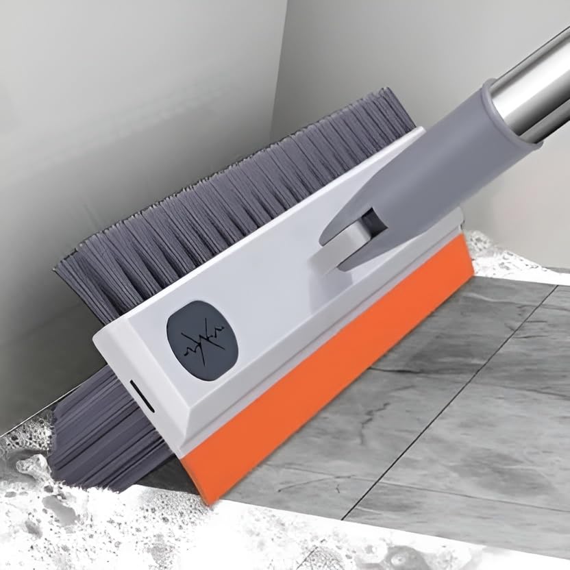 3-in-1 Orange Floor Cleaning Broom with Wiper | Heavy Duty Tile Scrubber, Water Wiper & Dust Broom | Strong Steel Handle for Bathroom, Kitchen, Balcony (3 in 1 Orange)-image-7