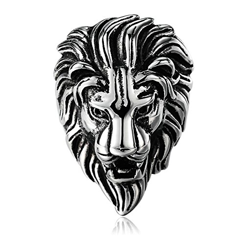 ANAZOZ Bague Tête de Lion Gotique Acier Chirurgical 316L Anneau Homme Métal Lourd Punk Or/Argent/Noir