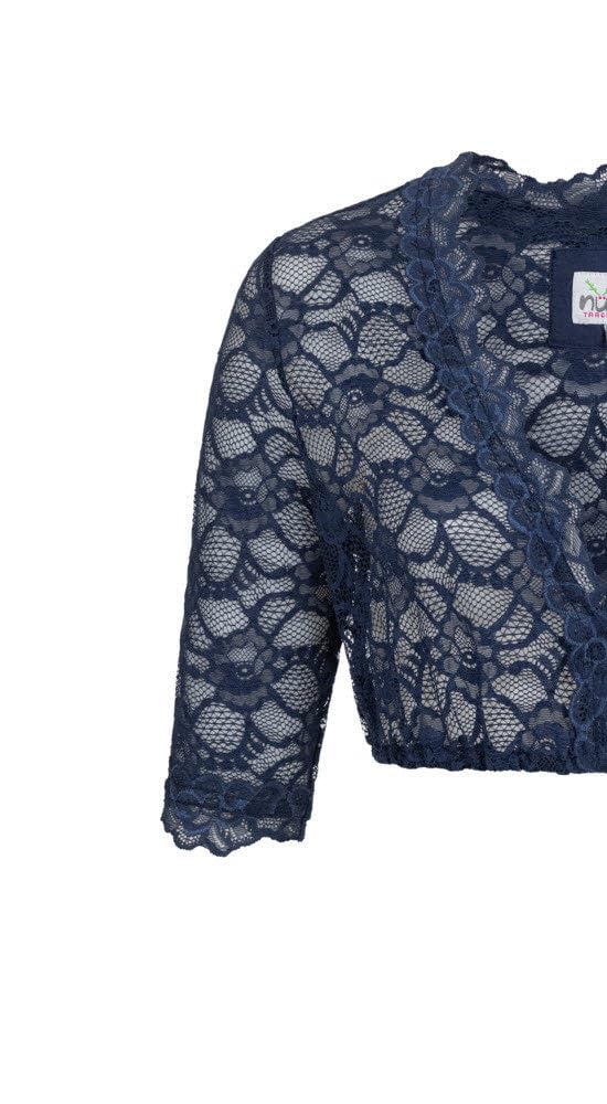 Nübler Dirndlbluse Damen - Kurzarm Trachtenbluse Damen mit Spitze und V-Ausschnitt im Landhaus Stil - Moderne bayrische Tracht, Dirndl Bluse Laura Blau