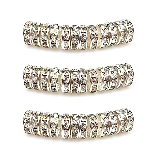 MJDCB 4mm 100pcs Perles Rondelle Strass Perle Intercalaires pour Bracelet Collier Bijoux Accessoires(Argent/Blanc)