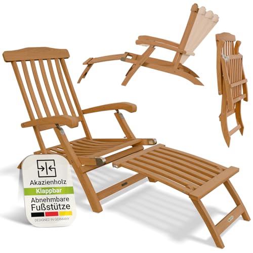 Juskys® Sonnenliege Evia - klappbar für Garten & Terrasse, geöltes Akazienholz für natürliche Optik & langlebige Nutzung, 196x54x95 cm in Natur