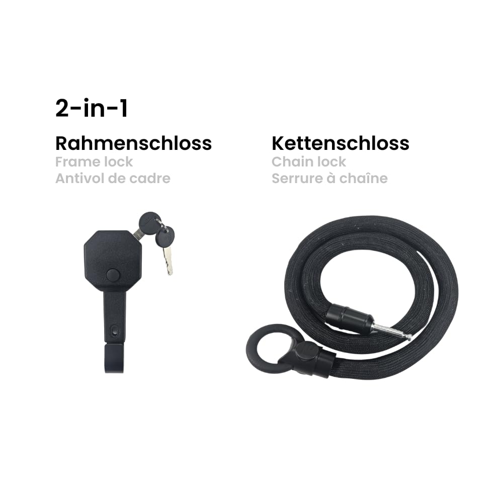 Egret Easy Lock 2-in-1 - E-Scooter Schloss, 120 cm E Roller Schloss mit hoher Sicherheitsstufe und Schlüssel, Kompatibel mit Egret Ey! und X, Schwarz