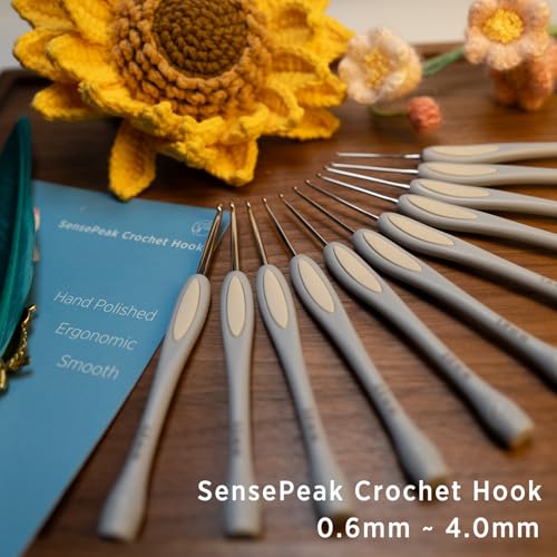 Image of SensePeak Hand Polished Stainless Crochet Hook 0.8mm Single, Chinese Traditional Design Ergonomic Stainless Steal Small Inline Pointy Crochet Hook for Arthritic Hands