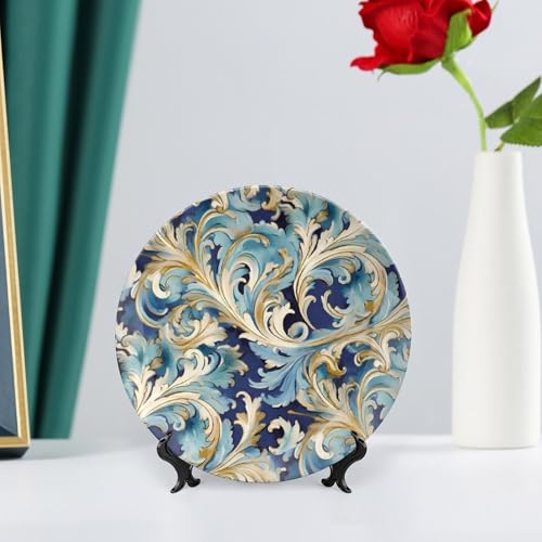 Plato decorativo de porcelana floral azul dorado 7 pulgadas miniatura 6
