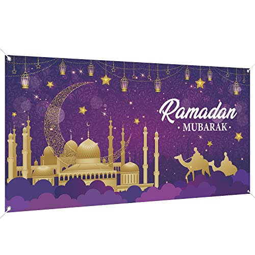 Ramadan Mubarak Dekorationen, großer Stoff, muslimischer Ramadan, Kareem, Hintergrund, Banner, Eid Mubarak, Schild, Fotoautomaten, Hintergrund für muslimische Ramadan-Partyzubehör, 190 x 109 cm Cover