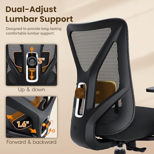 Image of Ergonomic Office Chair, Mesh Computer Desk Chairs with Adjustable Lumbar Support, 3D Armrests, Tilt Function, Comfy Wide Seat, Executive Work Task Chair for Company and Home (Sponge Cushion)