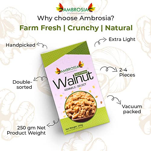 Image of Ambrosia California Walnut Kernels (Akhrot Giri) 250g | Extra Light Halves | Premium Shelled Walnuts | Healthy Dry Fruits | Rich in Omega-3