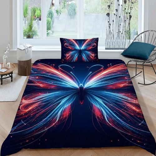 Housse de couette papillon 135x200 microfibre avec taie d'oreiller lit single