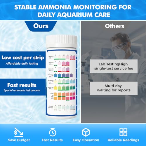 Image of EASYTEST 8-Way Aquarium Test Strips with Ammonia, 100PCS Fish Tank Test Kit