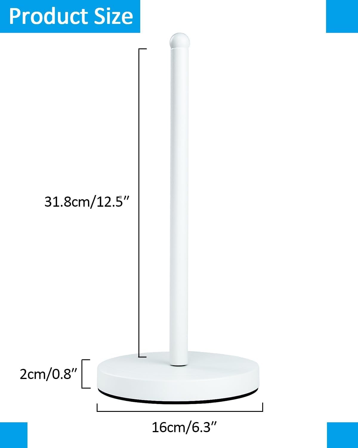 Soporte de metal para toallas de papel, soporte de base resistente, dispensador de rollos para soporte de papel blanco, mesa de comedor, decoración de baño, hogar, encimera, blanco mate (YGC019)