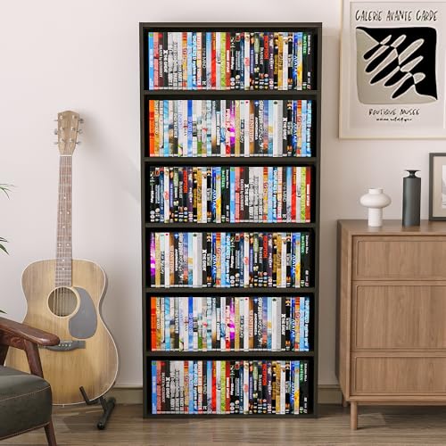6 Tier DVD Storage Shelf, DVD Tower holds up 190+ DVD/260+ CD | Holds up 190+ DVD/260+ CD, Labeled parts + straightforward instruction manual Minimalism design suitable for your space