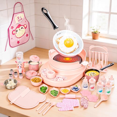 Set cocina eléctrica de 42 piezas, multicocina con sartén, vaporera, cubiertos de 14 piezas, para dormitorio (Rosa)