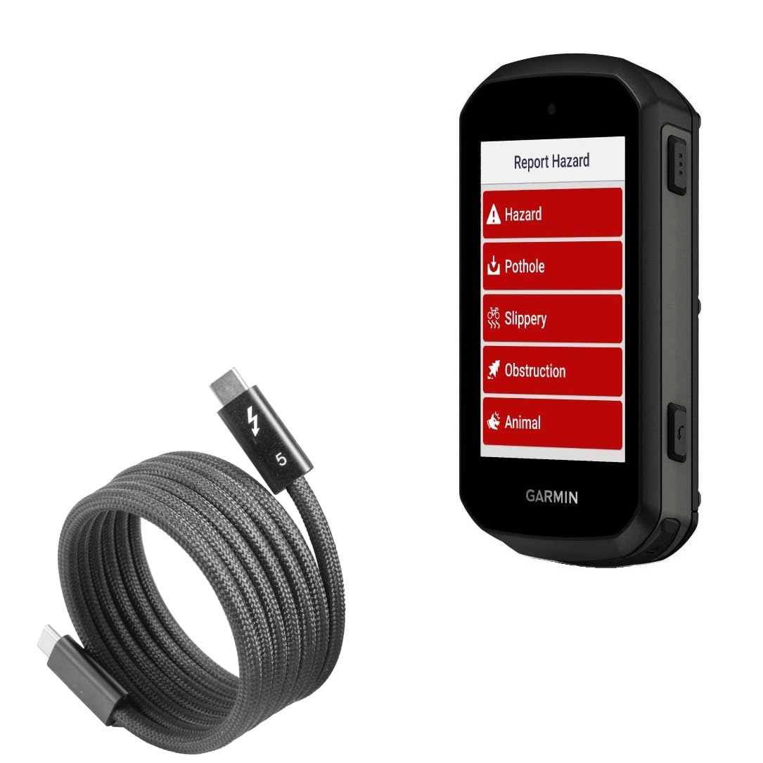 BoxWave Cable Compatible with Garmin Edge 550 GPS (2.7 in) - SnapWrap Thunderbolt 5.0 Cable (5ft 240W), Magnetic Self-Coiling Nylon Braided Retractable - Jet Black