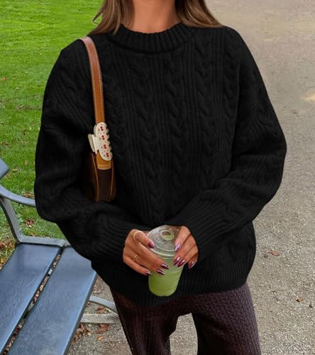 Okiwam Women's Oversized Sweaters Crewneck Cable Knit Pullover Casual Loose Fall Outfits Fashion Clothes 2025