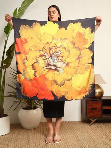 Image of Ravaiyaa - Attitude is everything Women Silk Digital Print Large Square Scarf Breathable Lightweight Neckerchief Printed Headscarf 40 inch x 40 inch Inch