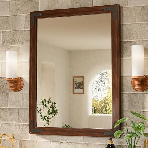 TETOTE 24 x 36 Walnut Wood Framed Mirror for Bathroom Wall/Bedroom/Living Room/Entryway Farmhouse...