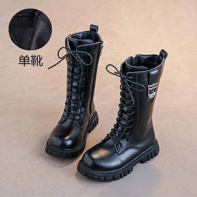 Girls Knee High Boots Lace Up Combat Boots Mid Calf Non Slip Boot Riding Boot PU Leather Side Zipper Punk Goth Shoes2