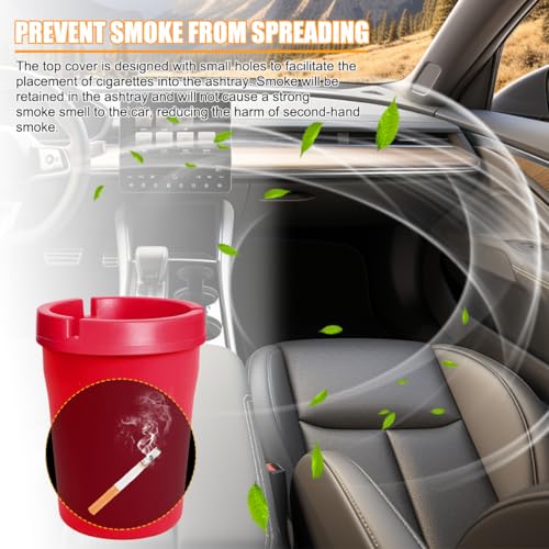 Image of Mandark Car Ashtray, 2PCS Smokeless Self-Extinguishing Vehicle Cigarette Trash Can, Smellproof Portable Automotive Ash Holder Organizer, Universal for Truck Home Office (Red)