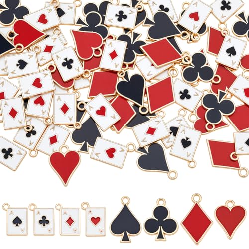 nbeads 80 Pcs 8 Styles Breloque en Forme de Carte de Poker en Alliage Émaillé, Pendentif Rectangulaire en Forme de Cœur Pêche pour la Fabrication de Bijoux Colliers...