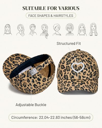 Image of Womens Baseball Cap Trendy Leopard Print Embroidery Cotton Breathable Adjustable Cap for Outdoor & Gifting