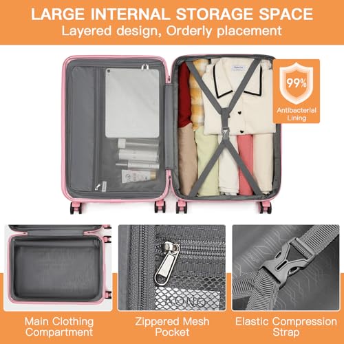 Image of Kono 24 Inch Expandable Luggage with Spinner Wheels Checked Suitcase Pink | PC+ABS Hard Shell Suitcase with TSA Lock Scratch and Drop Resistant, 24 Inch Lightweight Medium Luggage for Travel