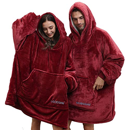 NOBOSHU Sweatshirt Blanket Oversize Hoodie - Luxury Reversible Oeko-TEX Sherpa Fleece with Sleeves