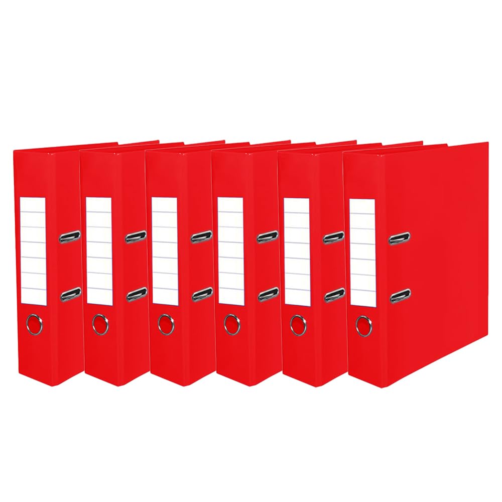 M1SS (Set of 6) Red Premium Lever Arch File –2-Ring Binder Portfolios for Work or Home Paperwork Organisation 75mm Display Divider