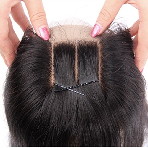 Human Hair Straight Lace Closure 4X4 3 Part with Baby Hair Bleached Knots Swiss Lace Top Closure Natural Black 10”inch