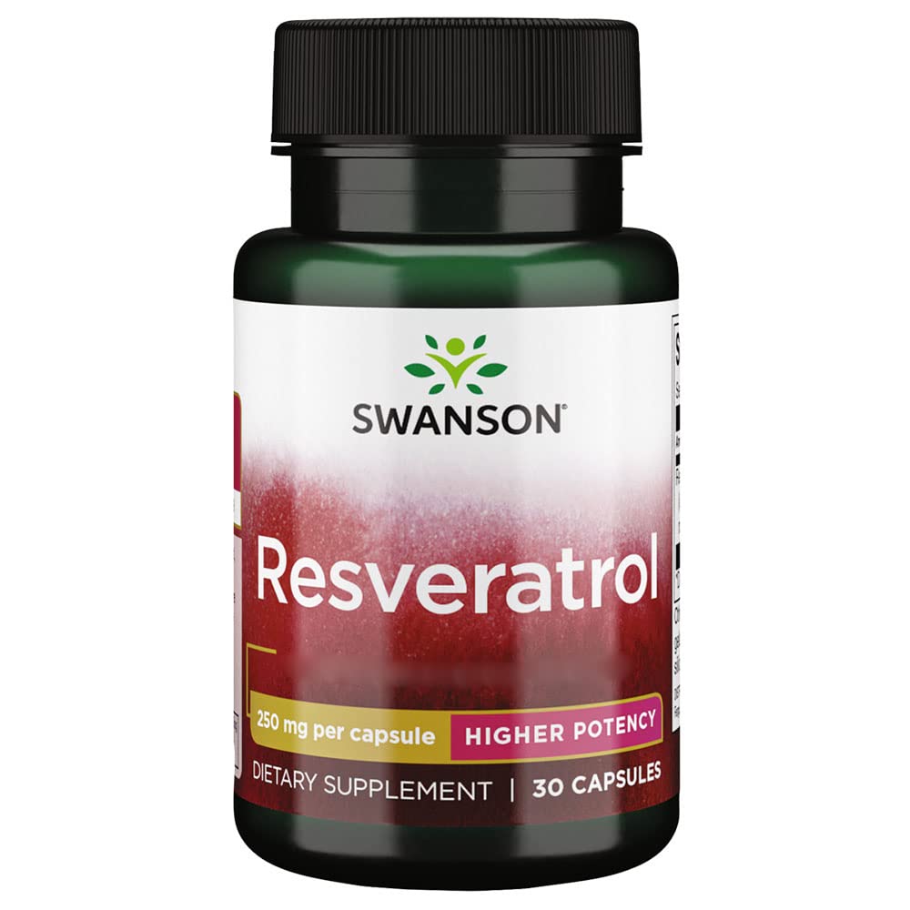 SwansonResveratrol, 250mg, 30 Capsules, High Dose, Lab-Tested, Soy Free, Gluten Free, Non-GMO