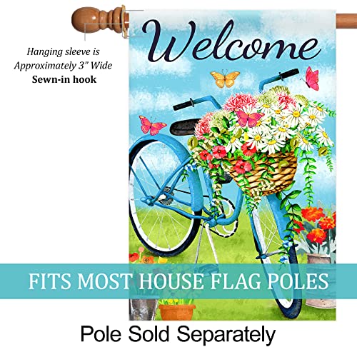 Texupday Welcome Blue Bicycle Flower Blooms Butterfly Decoration Spring House Flag Outdoor Yard Flag 28" X 40" #TOP1
