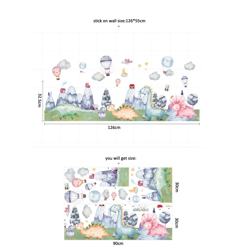 Image of Cute Snow Mountain Dinosaur Park Wall Stickers for Kids Room Bedroom Living Room Door Study Boho Nursery Wall Decoration for Baby Boy Girl Room Bedroom Nursery Playroom Decor-Self-Adhesive