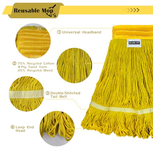 Image of Heavy Duty Wet Industrial Cleaning Mop Head - 21 oz Yellow mop Head Replacement Cotton Washable Industrial mop Heads Heavy Duty for Commercial & Home Cleaning(Yellow)