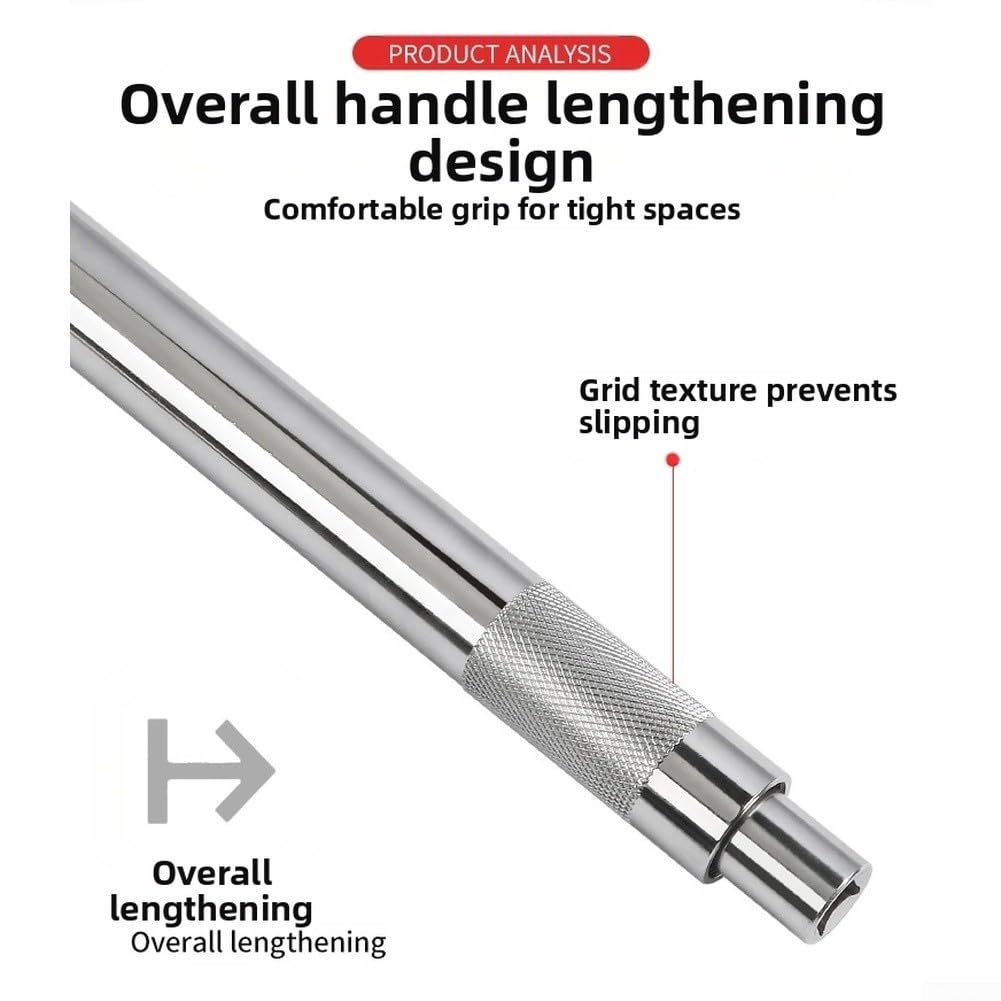 Llave de trinquete extendida de 12 pulgadas con unidad cuadrada de 1/2 pulgada y cuerpo de cromo vanadio para una transmisión de potencia eficiente (estilo moleteado)