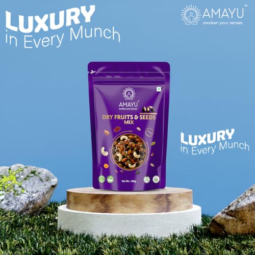 Image of Amayu Premium Mixed Dry Fruits Superfood Trail Mix with Almonds, Cashews, Raisins, Nuts & Seeds Rich in Antioxidants Panchameva Mix Dry Fruits in Fresh Good Source for Energy | 450gm