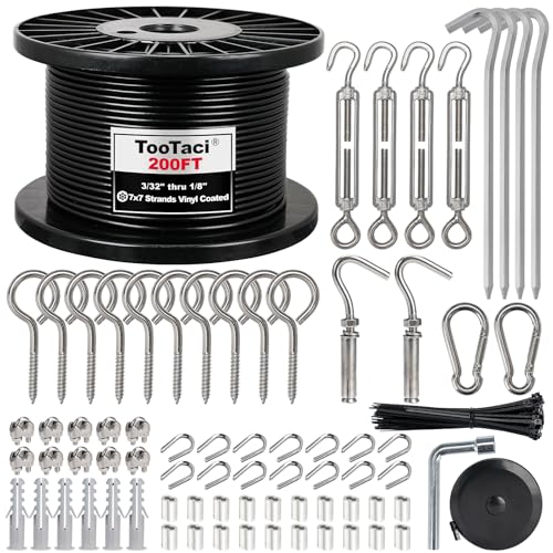 TooTaci Kit de Cable de Acero Inoxidable Recubierto de Vinilo Negro 1/8", 200 pies, Tensores M5 para Cables miniatura 2